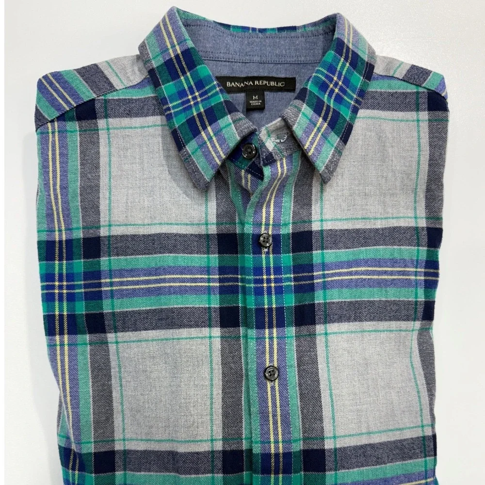 Banana Republic Mens Plaid Flannel Button Down Shirt‎ Long Sleeve Size Medium